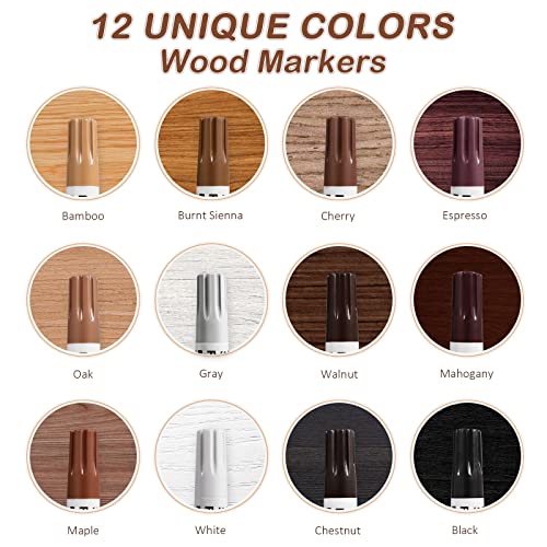 New Upgrade Furniture Pens for Touch Up, 12 Colors Wood Scratch Repair Markers, Professional Repair Tools for Stains, Scratches, Wood Floors, Tables, Bedposts