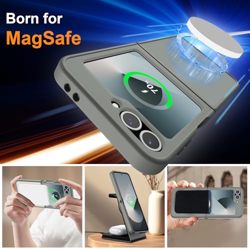 Image of ORETECH Magnetic for Samsung Galaxy Z Flip 7 FE Case Galaxy Z Flip 6, with [2 x Screen Protector] Translucent Back Non-Slip Shockproof Bumper Case for Galaxy Z Flip 7FE / 6 - Grey
