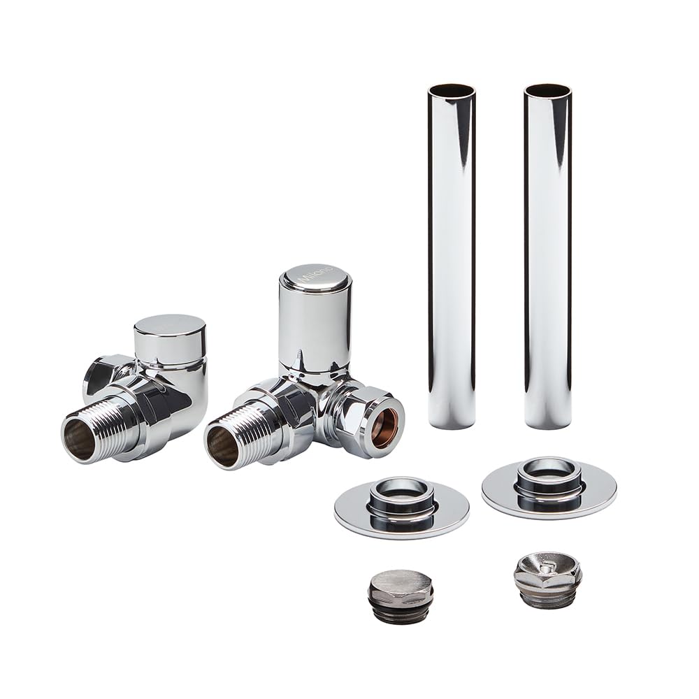 Milano Chrome Corner Heated Towel Rail Radiator Valves And Pipe Sleeve Kit