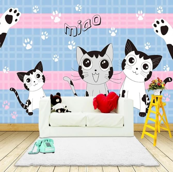 Photo fond d’écran 3D mignon dessin animé chaton grand format mural pour chambre d’enfants
