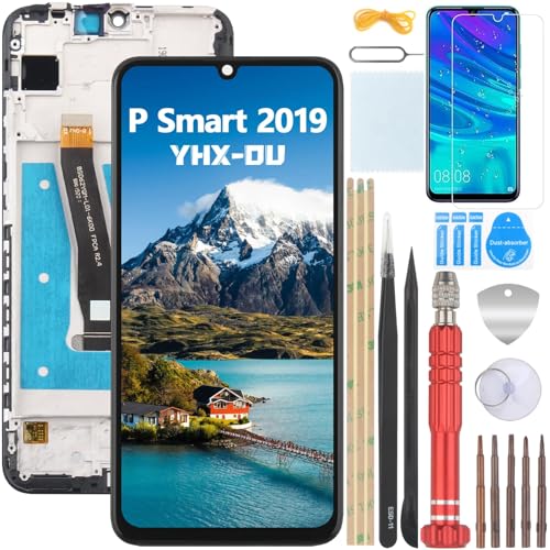 YHX OU 6.21'' Negro + Marco Pantalla LCD para Huawei P Smart 2019 Pot LX3 Pot LX1 POT AL00 ​Kit de Reparación de Pantalla Táctil Digitalizador con Herramientas + Vidrio Templado