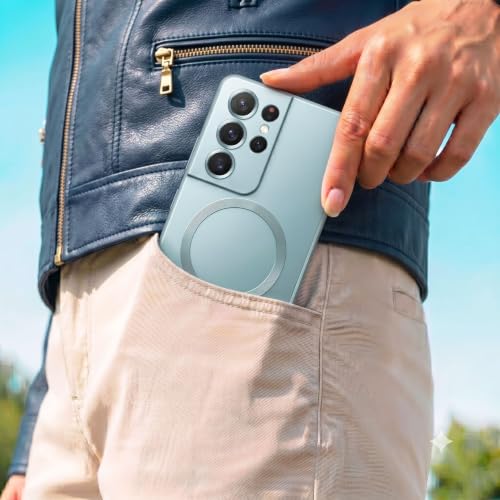 Image of amazon basics Premium Mag-Safe Case for Samsung Galaxy S21 Ultra | Shockproof & Anti-Scratch Cover | Soft Silicone with Wireless Charging | Camera Lens Guard - Blue