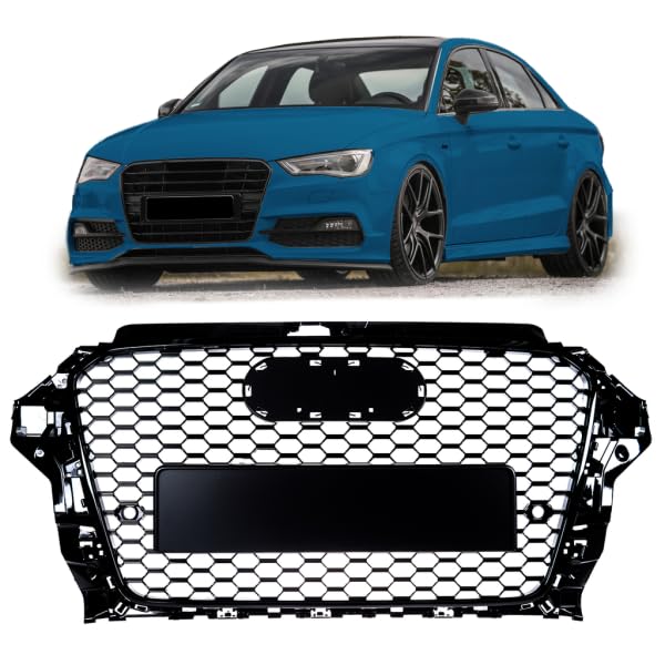 Grille de radiateur/calandre sport compatible avec Audi A3 8V 12-16 Noir brillant en design nid d'abeille
