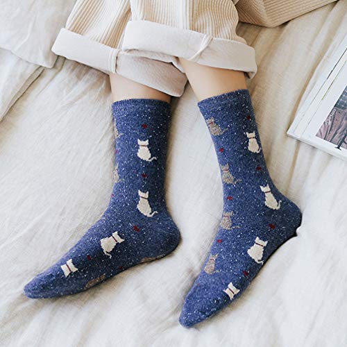 5 Pairs Womens Thick Wool Socks Cat Soft Warm Casual Winter Socks Heavy Thermal Fuzzy Winter Warm for Women3