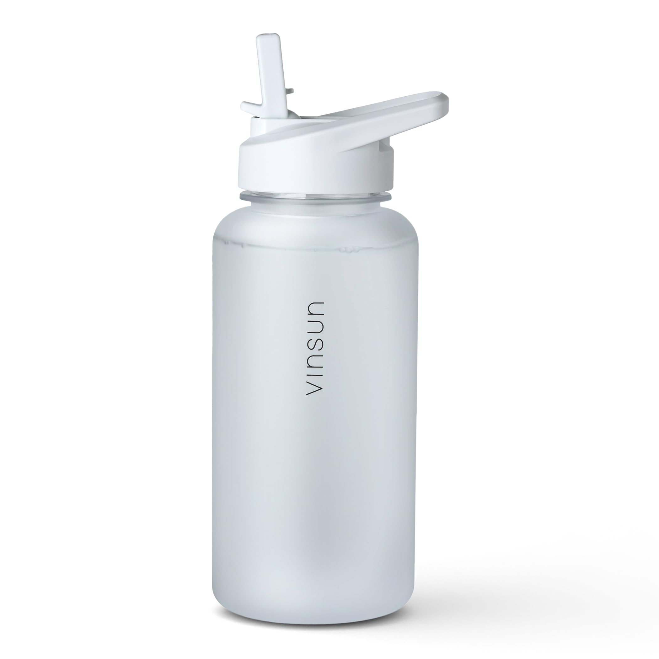 VINSUN Sportflasche 1L Tritan mit Strohhalm Deckel - BPA frei, auslaufsicher - leichte Trinkflasche für Fitness Training, Reisen, Arbeit, Sport - Wasserflasche weiß