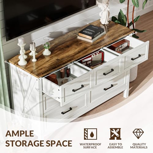LYNSOM-Farmhouse-7-Drawers-Dresser-for-Bedroom-Wood-Rustic-Wide-Chest-of-Drawers-with-Deep-Drawers-Metal-Handle-Storage-Dressers-Organizer-for-Entryway-Hallway-Antique-White LYNSOM Farmhouse 7 Drawers Dresser for Bedroom Wood Rustic Wide Chest of Drawers with Deep Drawers Metal Handle Storage Dressers Organizer for Entryway Hallway Antique White