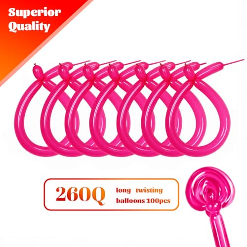 Image of 260 Hot Pink Long Balloons for Balloon Garland Thickening Skinny Latex Twisting Animals Modeling Christmas Birthday Wedding Party Festival Decorations 100pcs