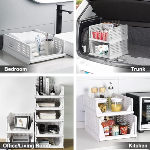 Image of RECLUSE Stackable Closet Drawers Set of 4 Stackable Foldable Wardrobe Storage Boxes Plastic Wardrobe Shelves Cupboard Organiser Box Pull Out Like a Drawer Suitable for Home Bedroom Kitchen