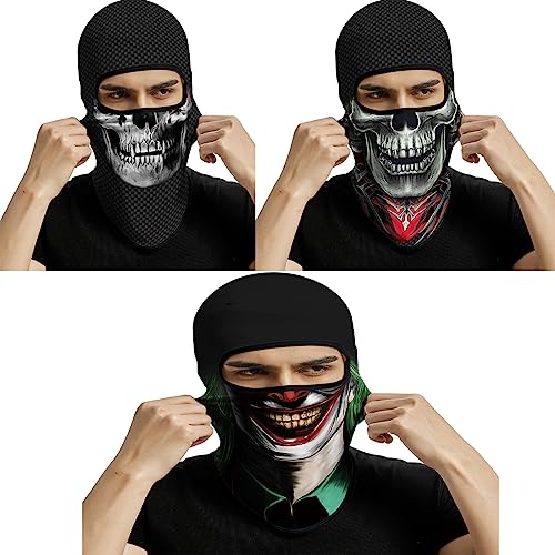 Image of Red Plume 3PCS Balaclava Full Face Mask Ski Mask UV Protection Cover Motorcycle Full Face Mask for Men Women Outdoor Sports