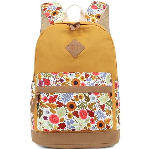 Image of Leaper School Cute Backpack for Girls: Canvas Kawaii Bookbags for Girl 10-12 Years Old - Laptop Travel Backpacks for Teens Sunflower Yellow