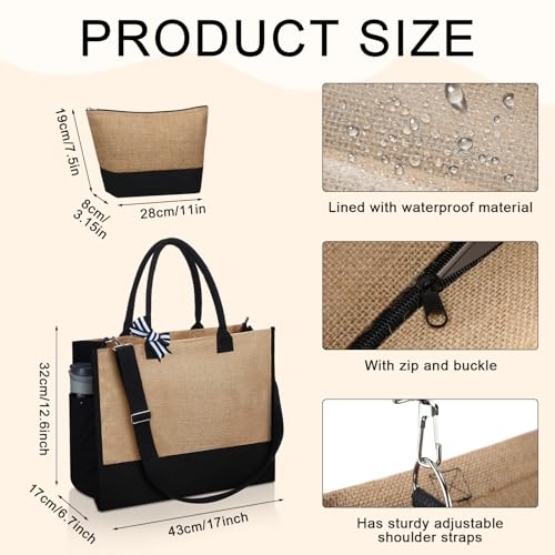 Sanwuta 12 Piece Burlap Tote Bags Bulk Jute Tote Bag with Handles Burlap Gift with Adjustable Strap for Women Travel Beach Shopping Bridesmaid DIY Gift