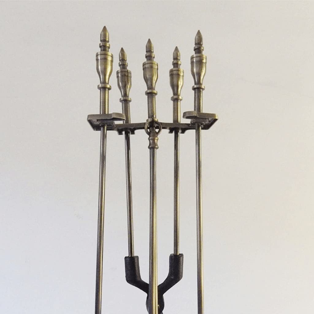 Set di attrezzi per caminetto Set di utensili da camino Set a 5 pezzi Accessori for utensili in ferro battuto Porta accessorio a manico lungo manico lungo for decorazione interna Strumenti all'aperto