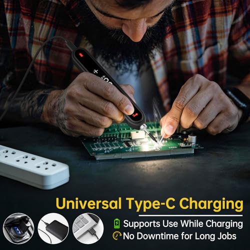 Image of Cordless Soldering Iron Kit, 8s Fast Heat-Up, 1600mAh Rechargeable Battery, Type-C Charging, Adjustable Temp 180~450 ℃, 3 Replaceable Tips, Wireless Soldering Pen for DIY Electronics Repair - Black