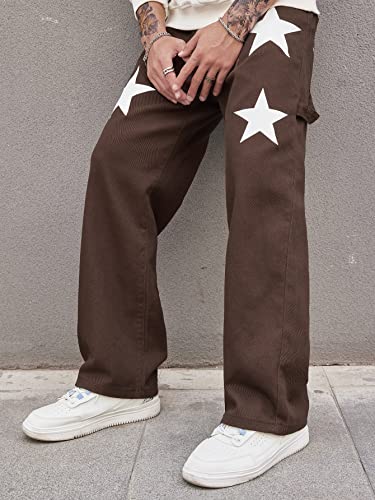 Floerns Men's Graphic Print High Waist Denim Pants Straight Leg Workout Trousers3