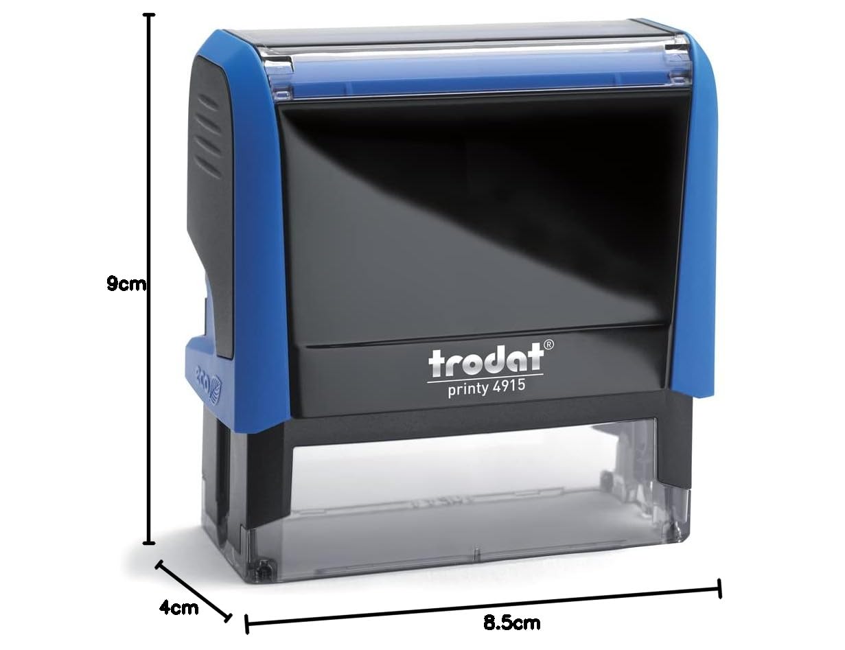 Trodat Printy 4915 Timbro Personalizzato Autoinchiostrante, max 6 Righe, Dimensione Impronta 70x25 mm, Colore Timbro Blu, Cartuccia Inchiostro Rosso, Ideale per Uffici, Aziende, Medici, Insegnanti