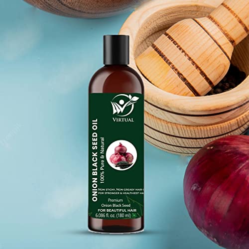 Image of VIRTUAL Pure Essential Oil For Stronger Hair, Body Skin Care, Moisturizing Dry Skin, Eyelash and Nails Cold Pressed Oil With No Mineral & Silicones (180 ML Pack of 2, Onion Black Seed Oil)