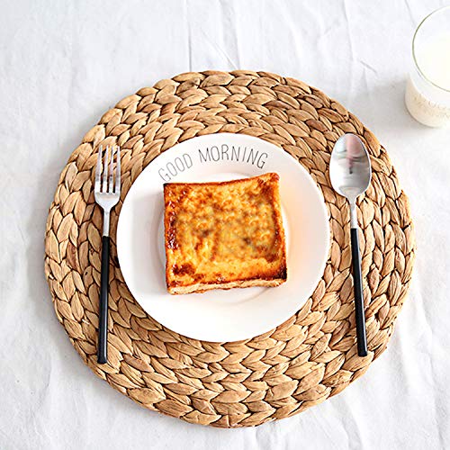 6 Pack Woven Placemats,Natural Water Hyacinth Weave Placemat Round Braided Rattan Tablemats 13.8” - Thumbnail 5