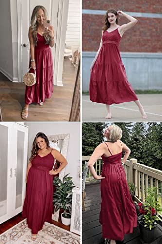 Image of Dokuritu Women's Beach Crochet Lace Maxi Dress Solid Color Summer Vacation Wedding Guest Spaghetti Strap Long Dress