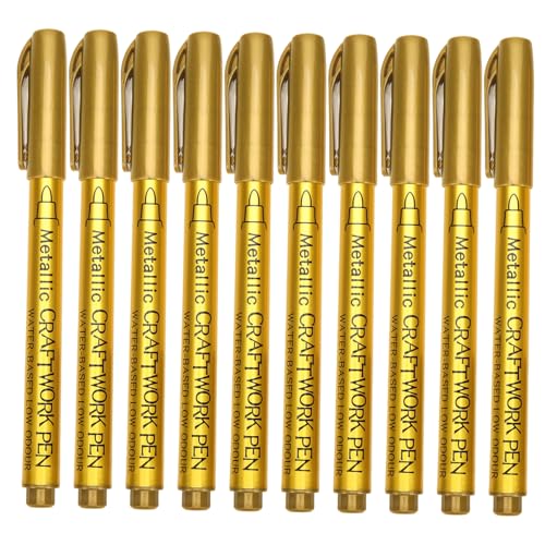 DECHOUS 10個 金属用油性ペイントマーカー メタリック細字 インクペン 滑り止めカバー付き 多用途 布 木材対応 手帳 模型修理用