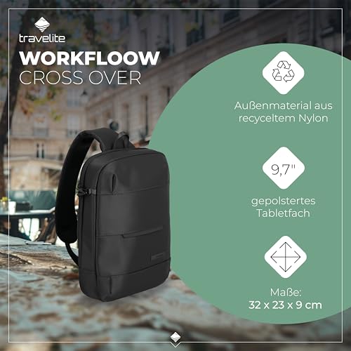 Travelite Crossover Bag, Tabletfach bis 9,7 Zoll, WORKFLOW Schultertasche aus recyceltem Material mit Sicherheitsfach, Umhängetasche 32 cm, 6 Liter