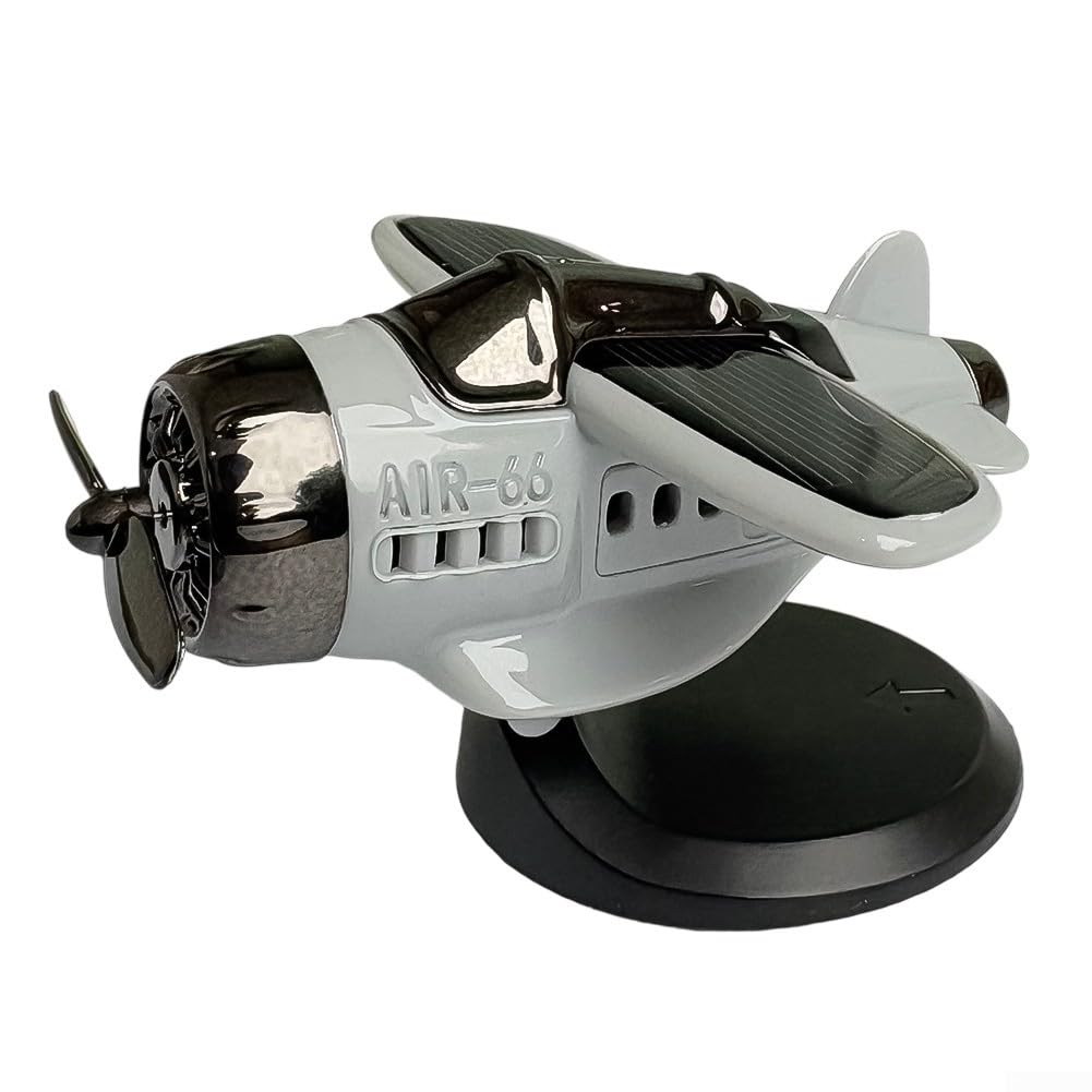Solar Powered Rotating Propeller Fighter Ornament, Light-Activated Aircraft Dashboard Decor for Car Interior, ABS Desktop Accessory in Multiple Colors(gray)
