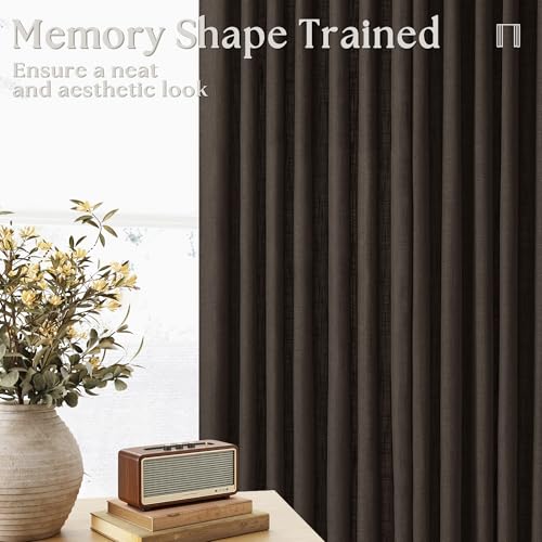 Image of TWODRAPES Dark Chocolate Pinch Pleated Linen Curtains 2 Panels for Living Room Bedroom Memory Training Shaped Semi Sheer Pleat Drapes with Hooks Rings Light Filtering Window Curtain 40x45