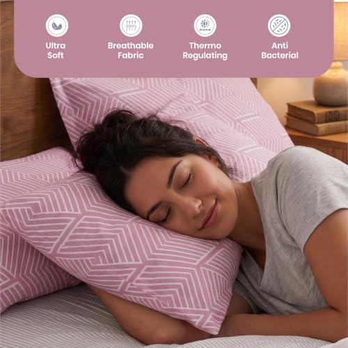 Image of Mush Aura Collection 300 TC Bamboo Pillow Covers Set of 2 | Bamboo Pillow Case for Hair & Skin, Ultra Soft Cooling Pillow Case, Breathable Smooth Pillowcase for Everyday Comfort (Blush Pink)