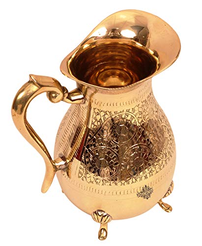 Image of INDIAN ART VILLA Brass Jug with Legs, 1.75 Liters, Serving and Storing Water, Ayurveda Benefits, Antique Design