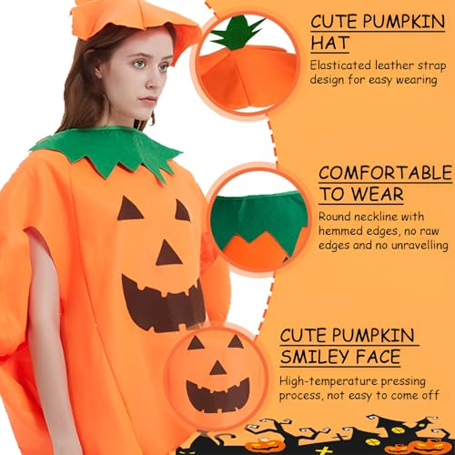 TFSZE Halloween kürbis kostüm erwachsene,Kürbis Cosplay Party Kleidung,Kürbis Kostüm Erwachsene Mit Kürbishut,Kinder/Erwachsene/Familie Halloween Party Cosplay Verkleidung