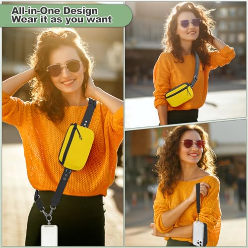 Image of YFWE Clip and Go Strap for Phone with Wallet Crossbody, Adjustable Phone Lanyard with Detachable RFID Wristlet Wallet & Ultra-Thin 360 Rotatable Metal Tabs for All Smartphones (Yellow)