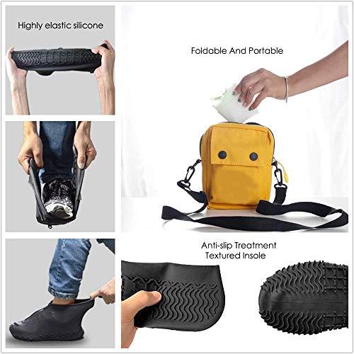 DREAMUS Reusable Silicone Waterproof Shoe Covers, Silicone Shoe Covers with Zipper No-Slip Silicone Rubber Shoe Cover for Kids,Men and Women