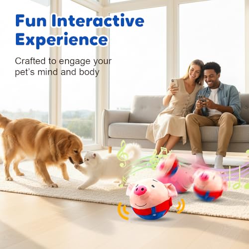 Interactive Dog Toys, Active Moving Pet Plush Toy, 2026 Upgraded Rechargeable Squeaky Dog Ball Toy with Recording Sound, Washable Cartoon Pig Plush Toy for Dogs Puppies (Blue)