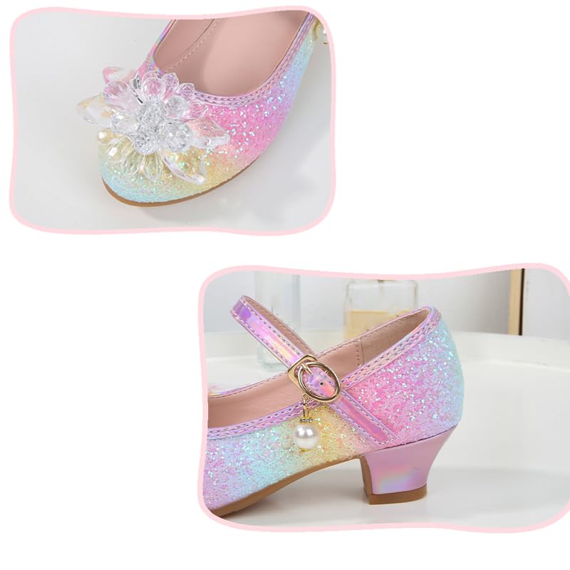 Girls' Princess Shoes Rainbow Sequins Girls Toddler Crystal Flower Shoes Mary Jane Shoes Glittery for Wedding Party4