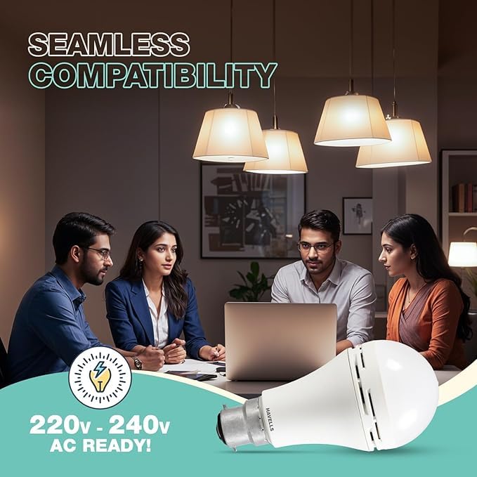 Image of HAVELLS 8.5w LED Emergency Bulb | Shatter Resistant |Cool Day White (6500K) | B22 LED Bulb Base | Inverter Bulb for home,4 Hours battery back up| Li-ion Battery | Over charging Protection (PACK OF 4)