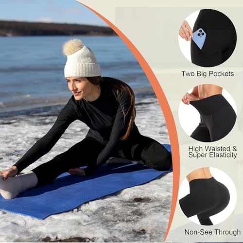 DHSO Fleece Lined Leggings Women with Pockets-Warm Winter Thermal High Waisted Tummy Control Workout Yoga Pants3