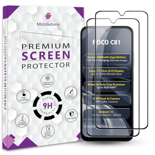 Image of Premium Tempered Glass Screen Protector Guard For Poco C81 (6.9 Inch, Pack of 2) | Edge to Edge Coverage With Easy to installation kit