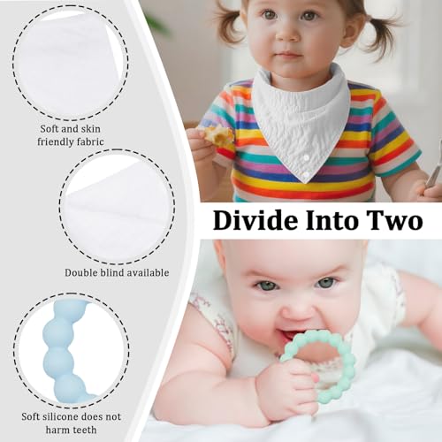 4-Pack Baby Drool Bibs + 2 Teething Set, 100% Organic Cotton, Food-Grade Silicone, for 0-24 Months Infants3