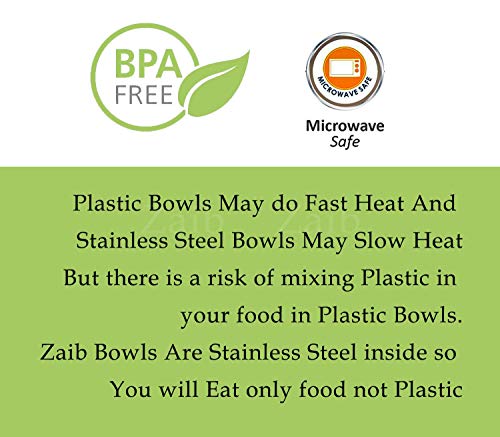 Image of Zaib Microwave Safe Stainless Steel Food Storage Bowl with Lid | Snack Serving Cooked Food Storage Container for Kitchen Capacity- 500 ML Each (Blue 500 ML White Lid)