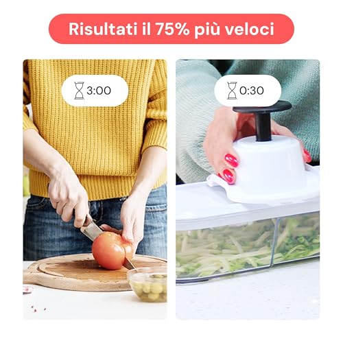 Taglia Verdure Mandolina per Verdure Affetta Verdure - Multifunzione Tritatutto Affettatrice Manuale - Tagliaverdure Frutta Cipolla Patate Cubetti Julienne Grattugia (Compatto 6-in-1 Bianco) - immagine 4