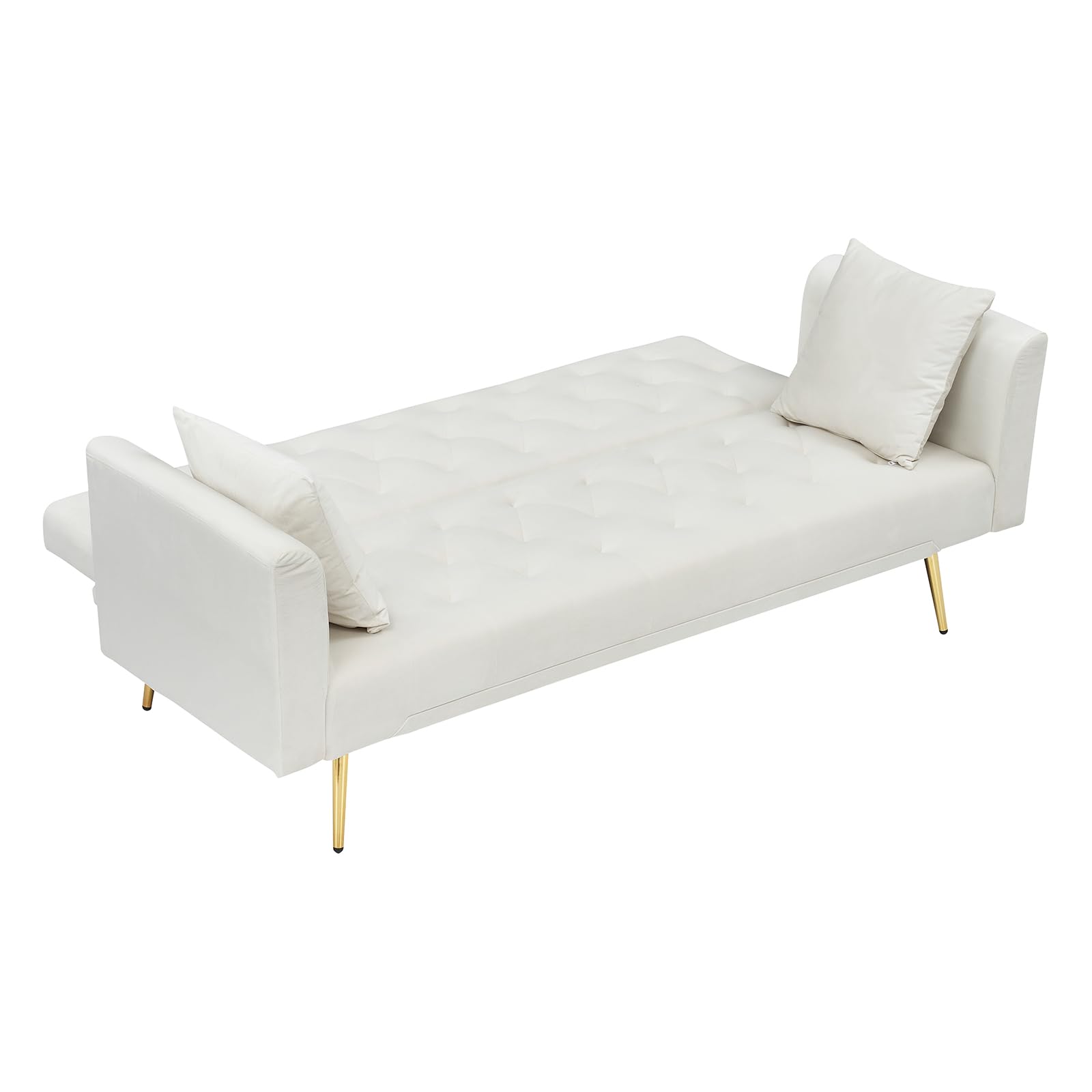 71" Modern Velvet Sofa Bed Futon, Convertible Sleeper Couch, Adj. Backrest | Tufted Recliner Loveseat Design with Golden Chrome Legs & 2 Pillows, Perfect for Small Spaces, Living Room, Apartment