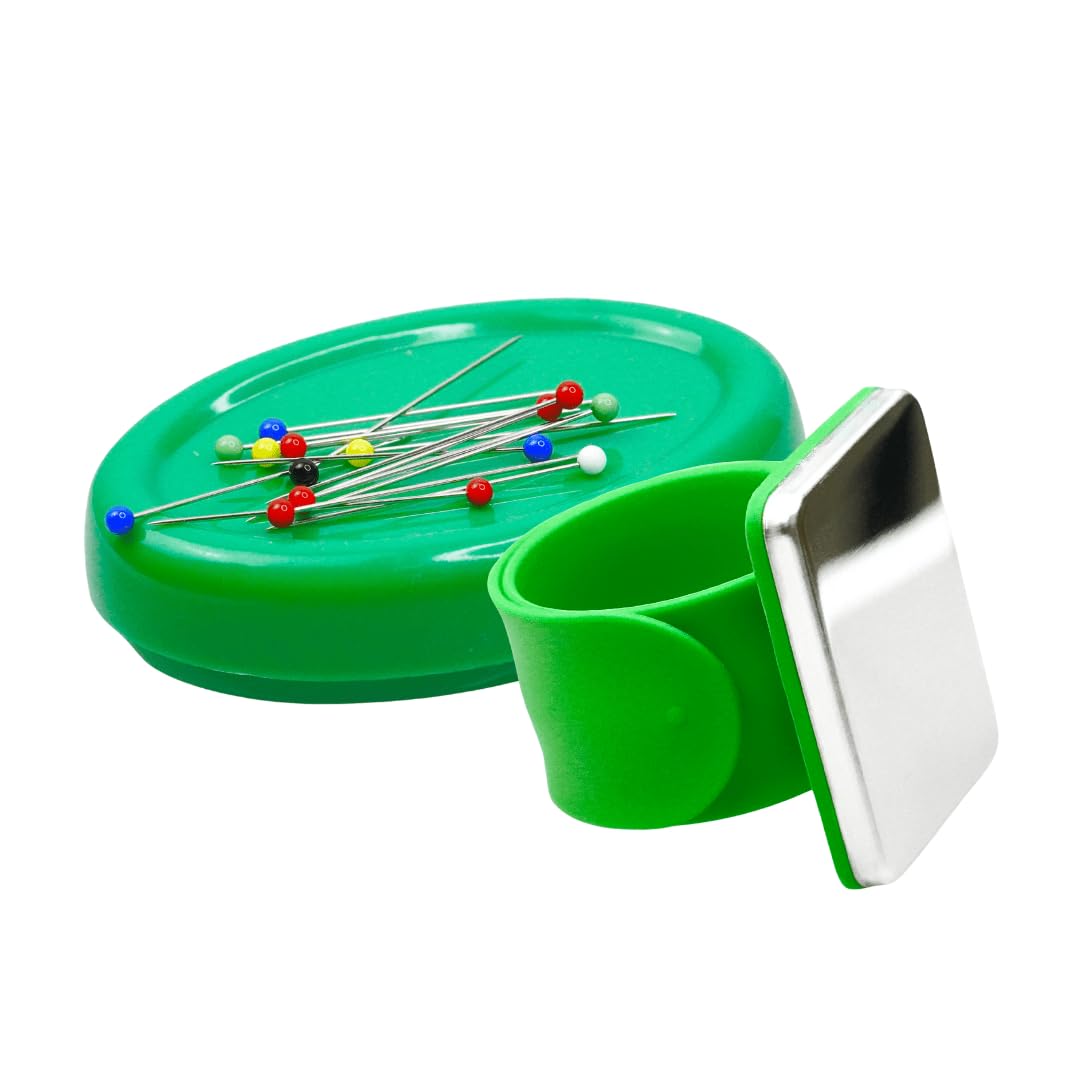 Magnetic Pin Cushions Bundle - Essential Sewing Set - Table Top + Wrist Magnetic Pin Cushion - Green