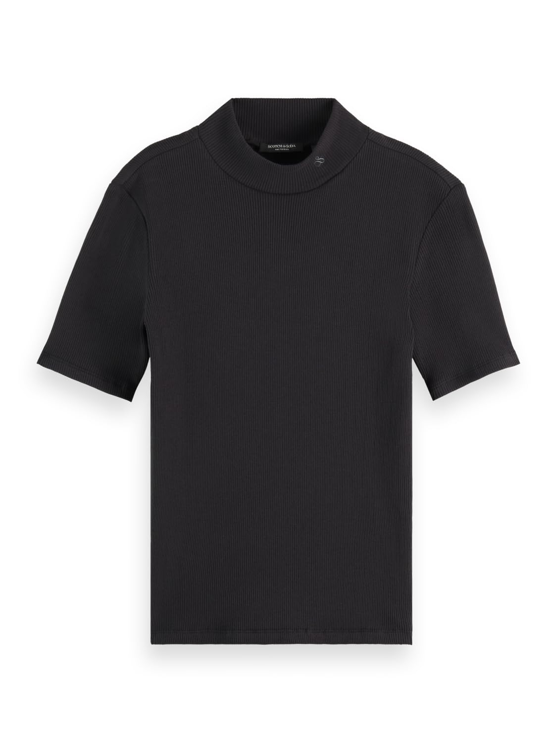 Scotch & Soda Women's Mock Neck Rib T-Shirt, Black, L