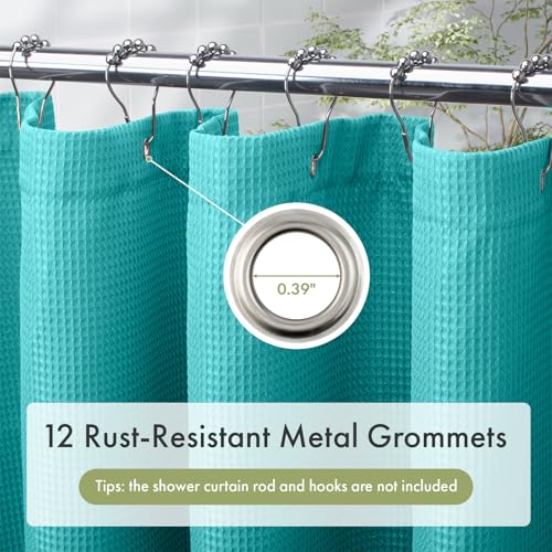 Image of AmazerBath Teal Shower Curtain Waffle Textured, Turquoise Shower Curtains for Bathroom, Thick Fabric Heavy Duty 240GSM, Hotel Quality Bathroom Shower Curtains, Premium Polyester, 72 x 72 Inches