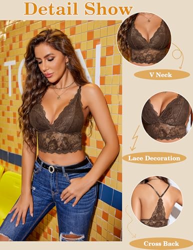 Image of Avidlove Bralettes for Women Lace Wireless Bra V Neck Racerback Crop Top Adjustable Lingerie No Padded