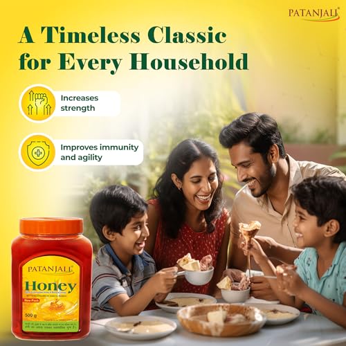 Image of Patanjali Pure Natural Honey 500g - No Added Sugar Raw Natural Bee Madhu Honey | No Artificial Colour | Ideal for Eating Cooking & Daily Wellness Use (Pack of 3)