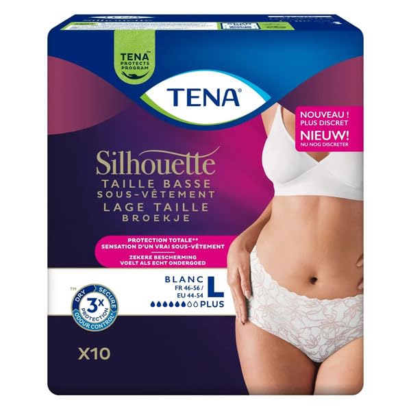 TENA Silhouette - Ropa interior (talla L, 10 unidades), color blanco