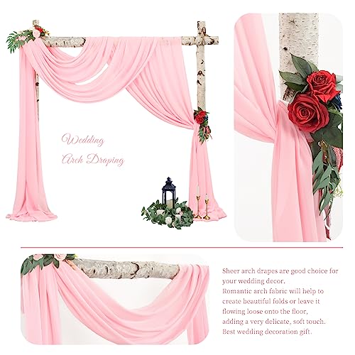 Wedding Arch Draping Fabric,2 Panels 28" x20ft Pink Wedding Arch Drapes for Ceremony Chiffon Fabric Drapes Arbor Drapery Wedding Arch Decorations for Reception Sheer Backdrop Curtains for Party Swag - Thumbnail 3