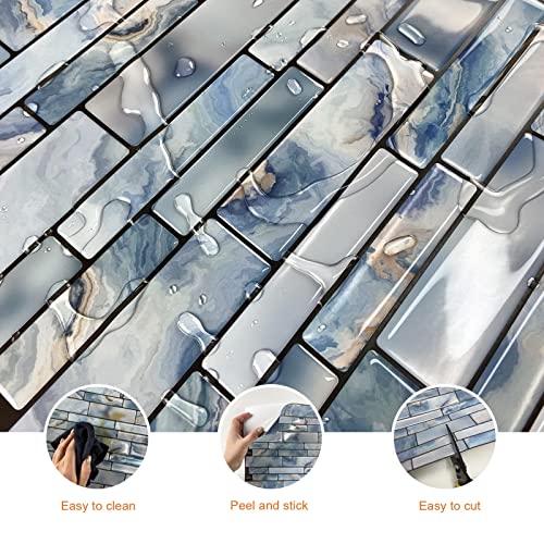 Miscasa 10-Sheet Peel And Stick Backsplash Tile, Blue Marble Stone Self Adhesive Removable Tiles For Kitchen Bathroom, 12"X12" #TOP4
