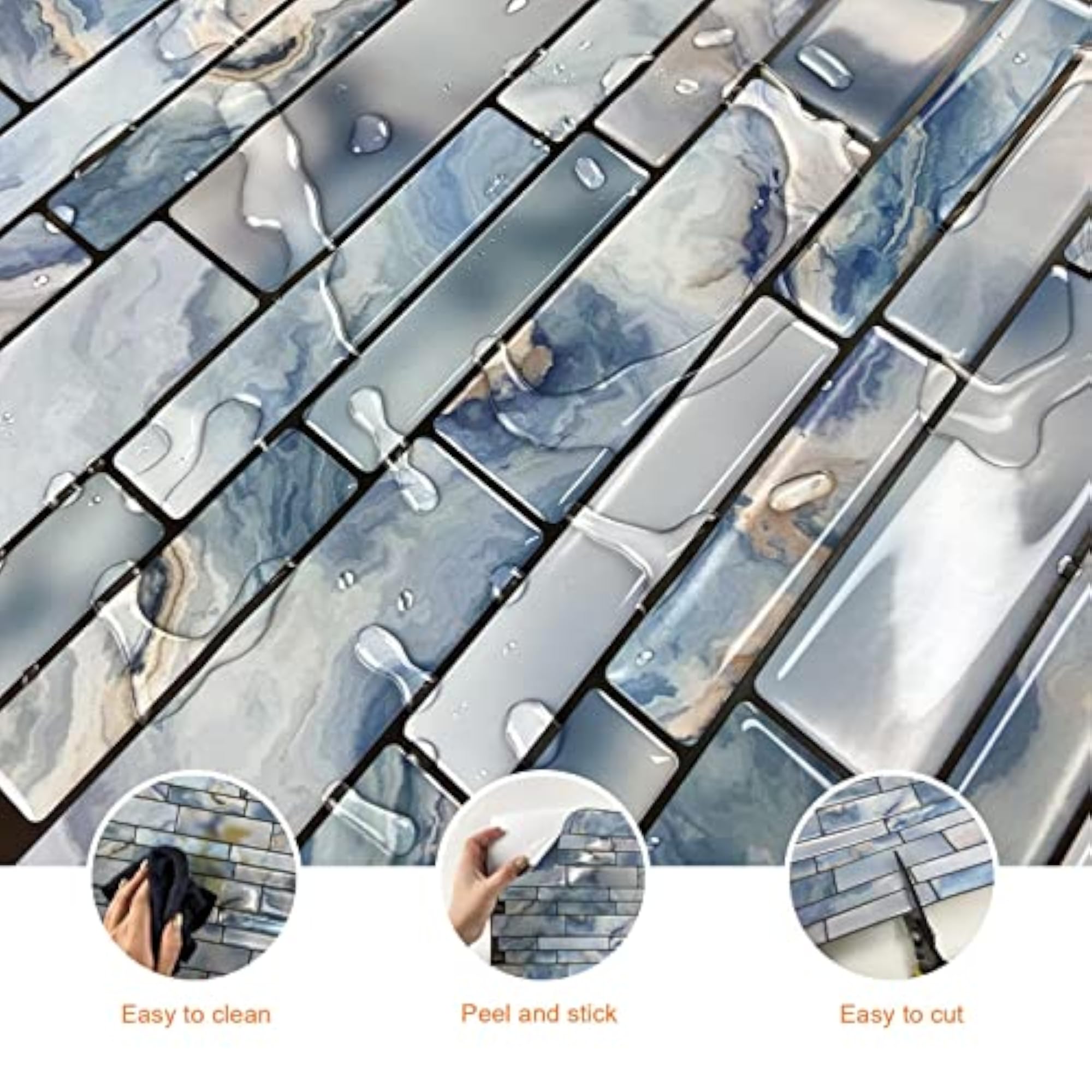 Blue Marble Stone Self Adhesive Removable Tiles for Kitchen