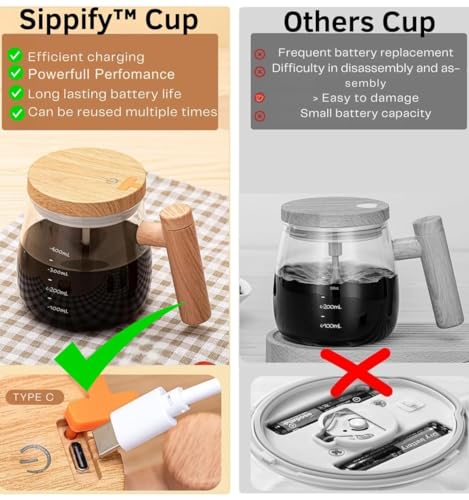 Image of Electric Self Stirring Coffee Mug, High Speed Rechargeble Mixing Cup for Effortless Mixing, Coffee Frother Maker Mug, Automatic Blending for Milk /Protein Powder Home /Office /Travel 400 ML